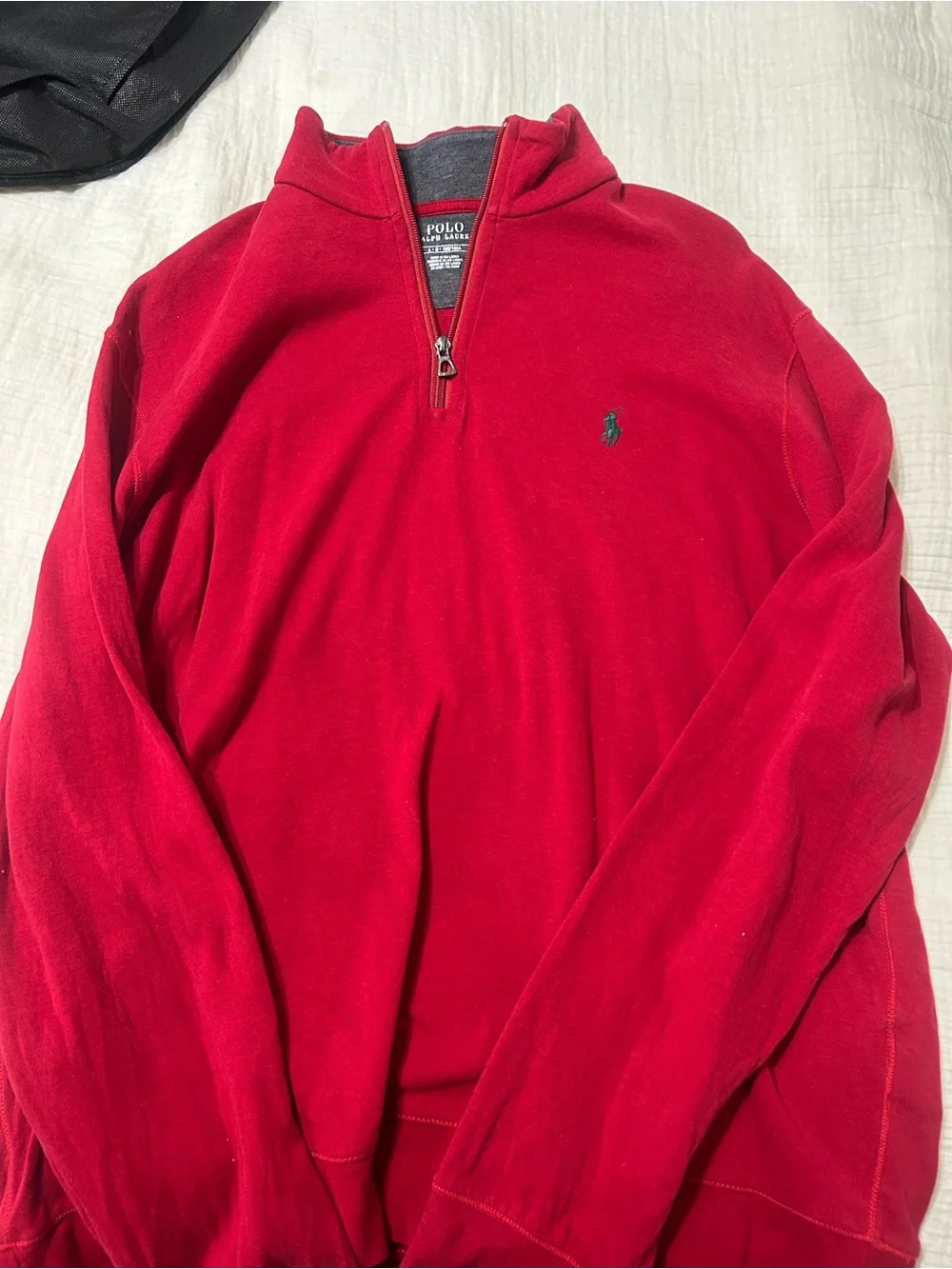 Polo by Ralph Lauren Men’s Red Half-Zip Sweatshirt with Green Pony